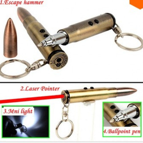 Bullet Shape Keychain Laser/Light/Life-saving hammer/Ballpoint pen